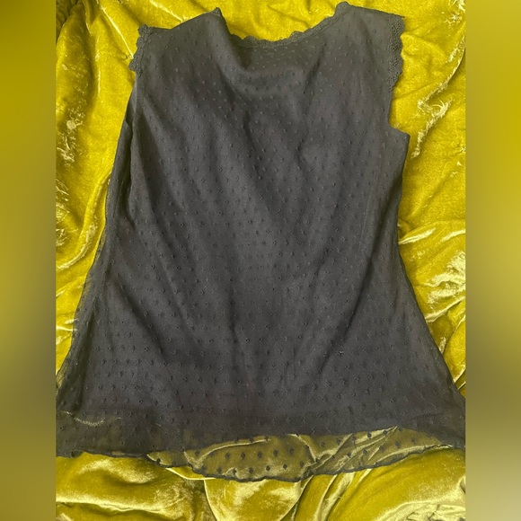Vintage glothic sheer mesh black dot ruffle sleeveless layered  top - Picture 5 of 7